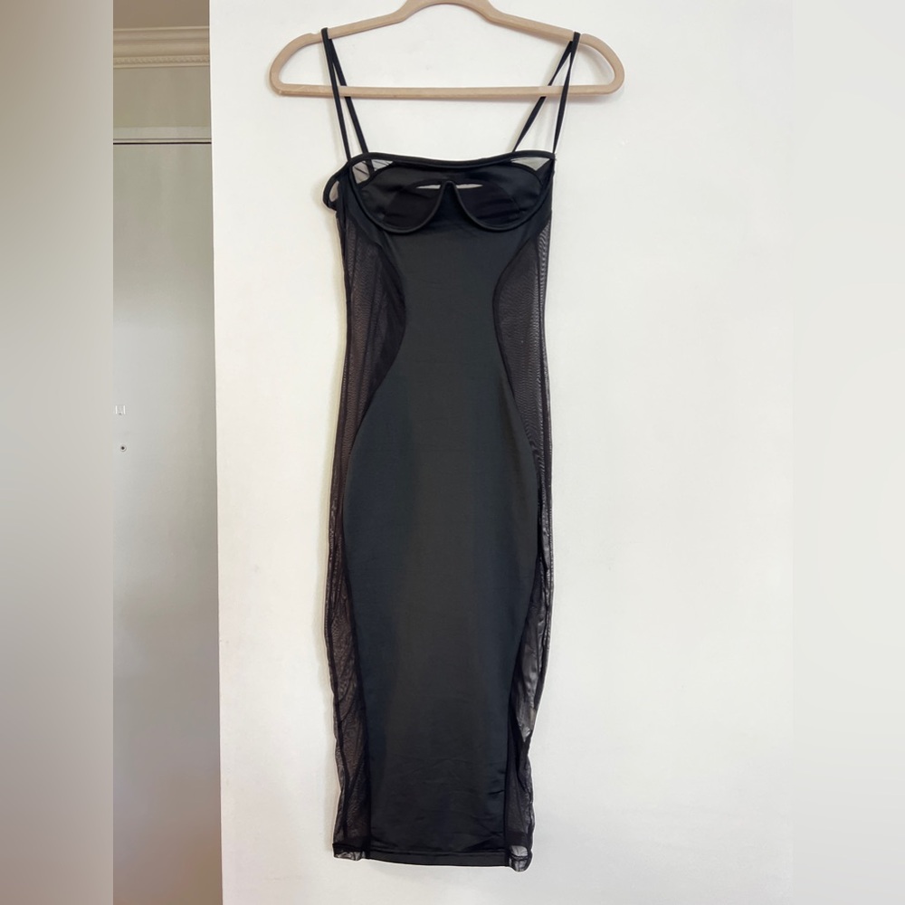 Sexy black bodycon maxi dress with sheer cut-outs